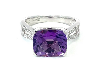 Natural Amethyst, Diamond and Garnet 14K White Gold Fashion Ring