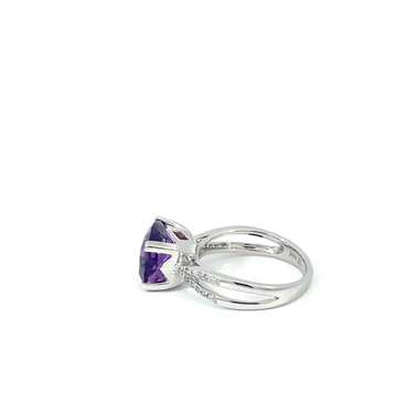 Natural Amethyst, Diamond and Garnet 14K White Gold Fashion Ring