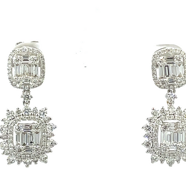 18KW 3.26CTW Diamond Mosaic Style Dangle Earrings