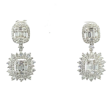 18KW 3.26CTW Diamond Mosaic Style Dangle Earrings