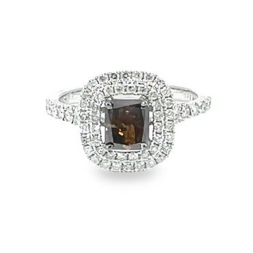 Fancy Brown & White Diamond Double Halo Ring