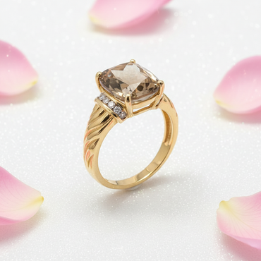 14kt Yellow Gold Smoky Quartz & Diamond Twisted Rope Ring