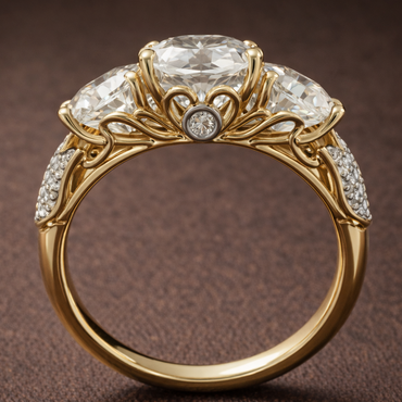 Three-Stone Oval White Topaz Ring in 14K Yellow Gold with Diamond Accents