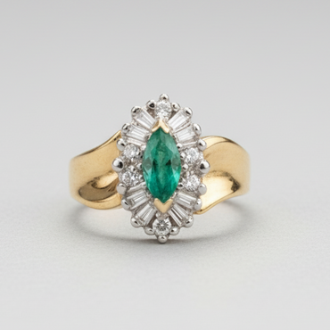 Marquise Emerald & Diamond Halo Ring