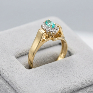 Marquise Emerald & Diamond Bypass Halo Ring