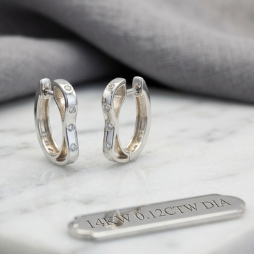 Wave Diamond Huggie Hoops