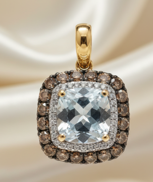 14K Yellow Gold Cushion Amethyst Quartz & Diamond Halo Pendant