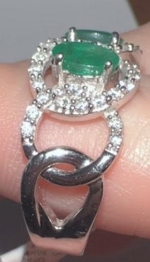 14K White Gold Emerald & Diamond Chain Link Ring