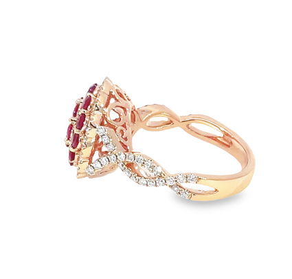 Vintage Inspired Rose Gold Ruby And Diamond Ring