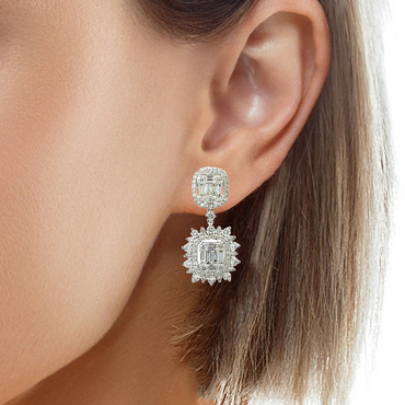 18KW 3.26CTW Diamond Mosaic Style Dangle Earrings