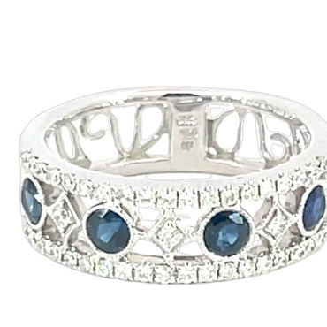 Vintage Inspired Blue Sapphire and Diamond Band