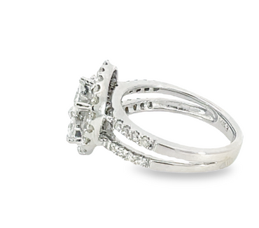 14K White Gold 1.31 CTW Floral Design Diamond Ring featuring Marquise and Round Diamonds