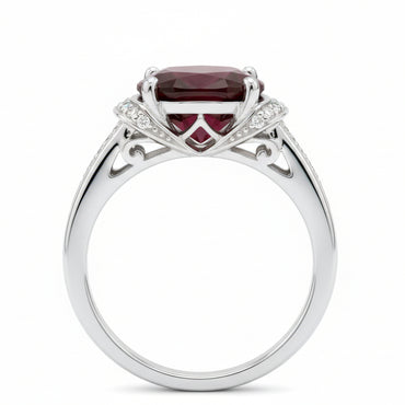 14K White Gold Oval Garnet & Diamond Filigree Ring