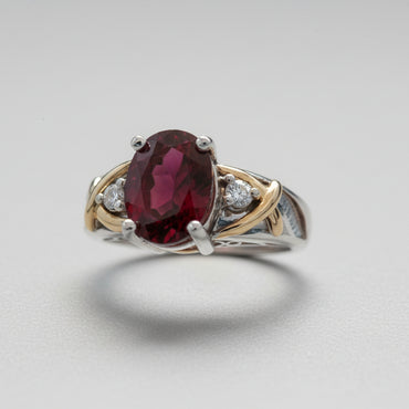 14K Two-Tone Gold Oval Garnet & Diamond Ring