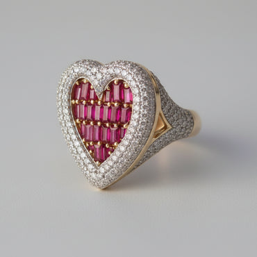 14K Rose Gold Ruby & Diamond Heart Statement Ring