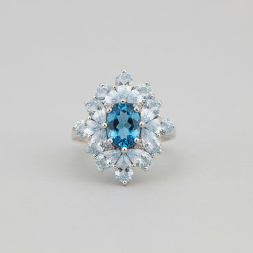 Blue Topaz Floral Statement Ring