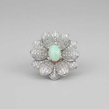 Radiant Bloom Opal & CZ Flower Ring