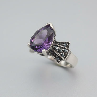 Art Deco Pear Amethyst & Marcasite-Style Ring