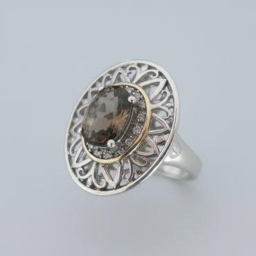 Victorian Filigree Smoky Quartz & Diamond Ring