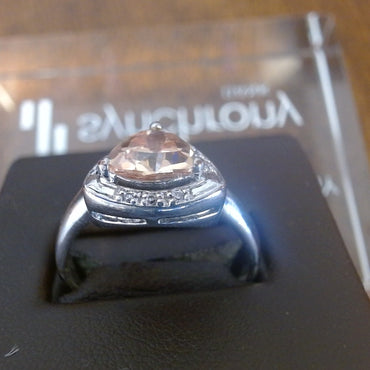 Silvertone Champagne Trillion Halo Ring