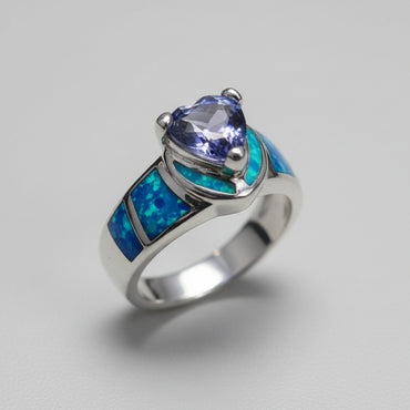 Opal Inlay & Amethyst-Tone Ring