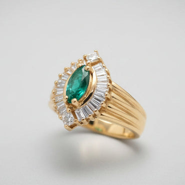 Marquise Emerald & .60ctw Diamond Ballerina Ring