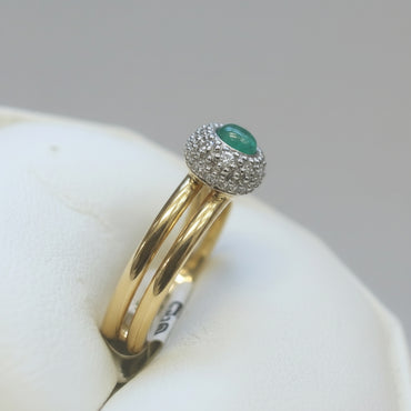 Oval Cabochon Emerald & Diamond Halo Statement Ring
