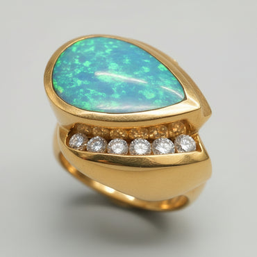 Created Black Opal & Diamond Teardrop Ring