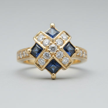 Sapphire & Diamond Geometric Cross Ring