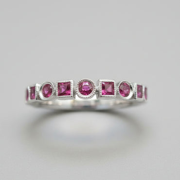 Alternating Bezel Ruby Band