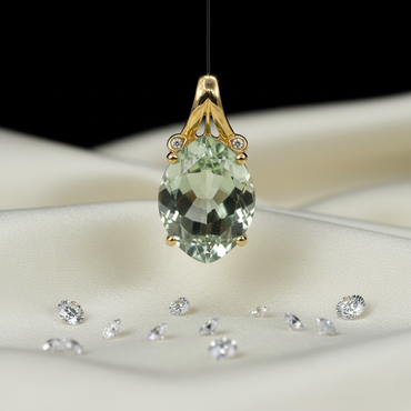 14KT Yellow Gold Oval Green Amethyst & Diamond Accent Pendant