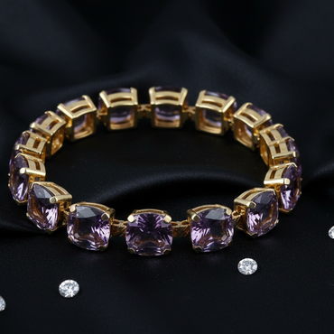 10K Yellow Gold Cushion-Cut Lavender Amethyst Tennis Bracelet