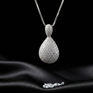 14K White Gold 1 CTW Diamond Pavé Teardrop Pendant Necklace