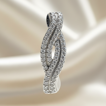 14K white gold diamond braided marquise twist pendant front view