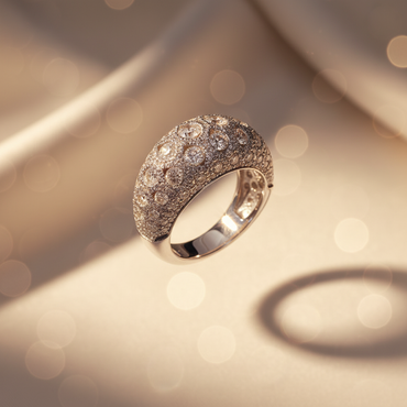 14K White Gold Diamond Pavé Dome Cocktail Ring — angled view