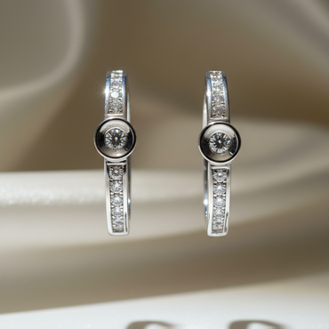 14K White Gold Channel Diamond Hoop Earrings – Front View