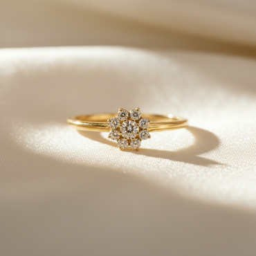 10K Yellow Gold Natural Diamond Flower Cluster Ring - elevated view