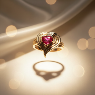 10K Yellow Gold Heart Created Ruby & Diamond Ring - Marketing Image 4