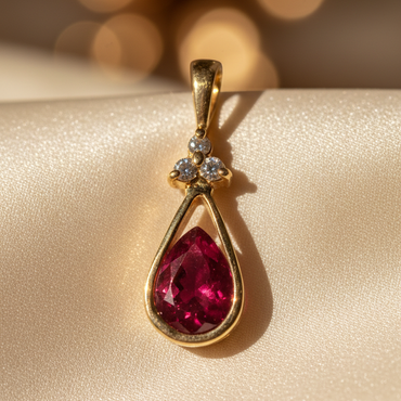 14K Yellow Gold Ruby & Diamond Pendant - side angle