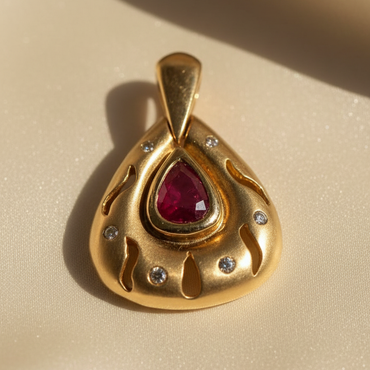 14K Yellow Gold Ruby & Diamond Satin Pendant - angle 1