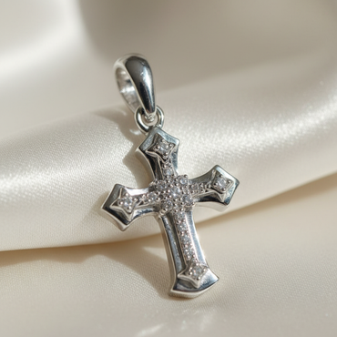 10K White Gold 1/20ctw Diamond Cross Pendant - angle 2