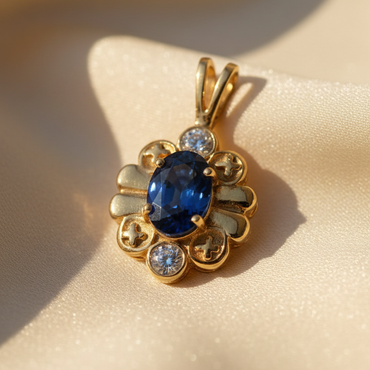 14K Yellow Gold Oval Sapphire & Diamond Pendant – Angle View