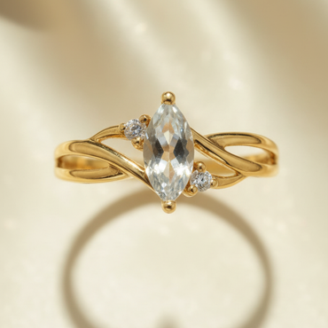 10K Yellow Gold Marquise White Topaz Ring – Top View