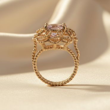 10K Yellow Gold Vintage Filigree Rope-Twist Amethyst Ring — Side View