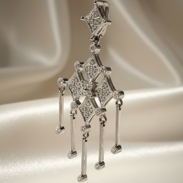 14K white gold .35ctw diamond art deco chandelier pendant, elevated side view
