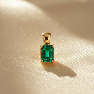 14K Yellow Gold Emerald Cut Emerald Pendant - Front View