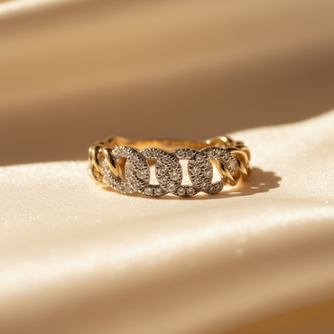 10K Yellow Gold Diamond Chain Style Ring - Marketing Image 1