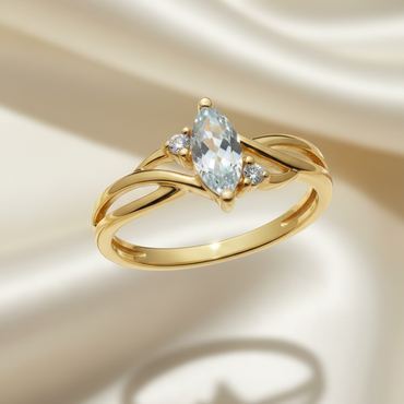 10K Yellow Gold Marquise White Topaz Ring – Angled View