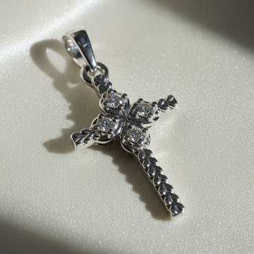 10K White Gold 1/20ctw Diamond Braided Cross Pendant - angle 2