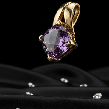 14K White Gold 8mm Cushion Amethyst Solitaire Pendant - Three-Quarter Angle